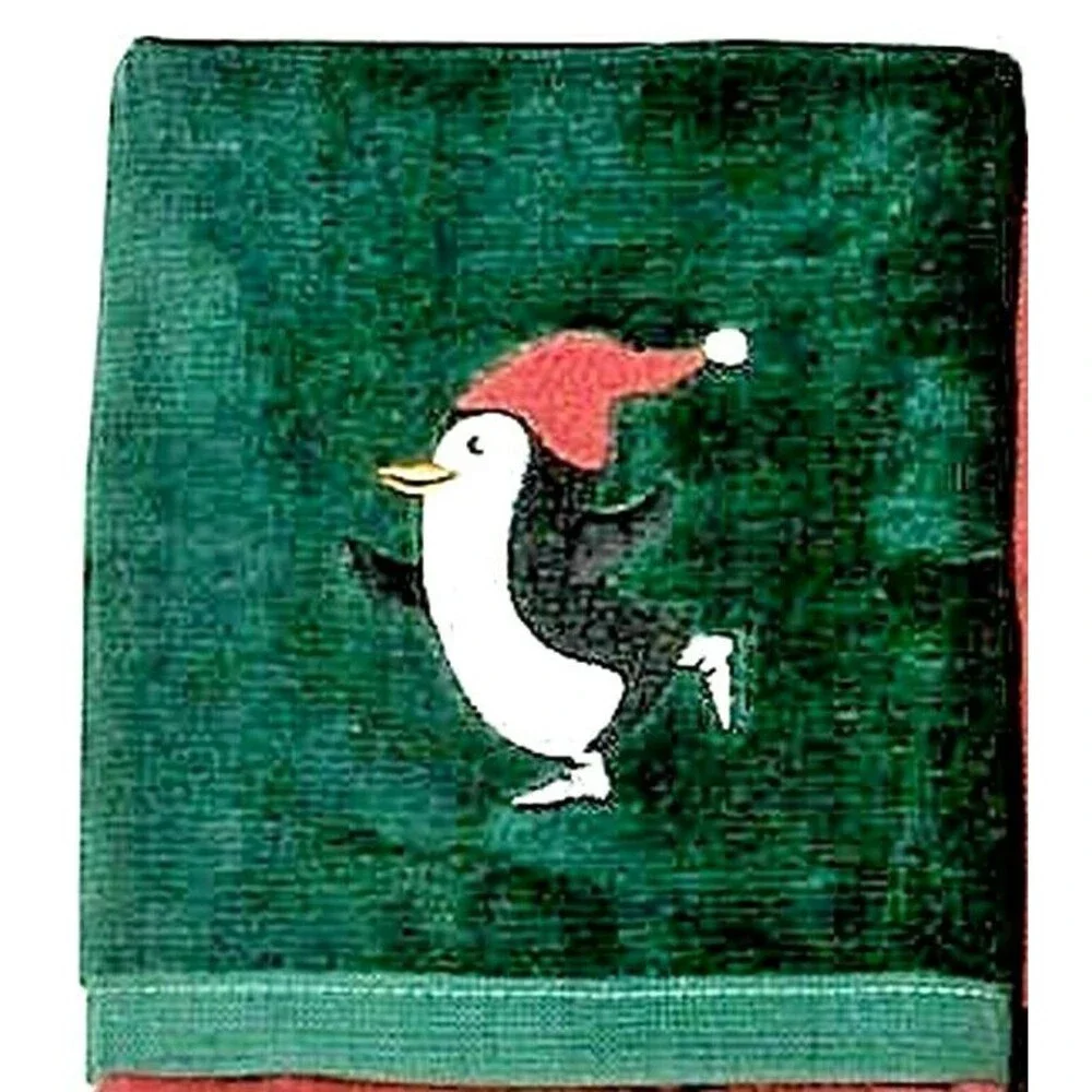Christmas Fingertip Towels Set of 4 Embroidered Santa Stocking Penguin HoHoHo